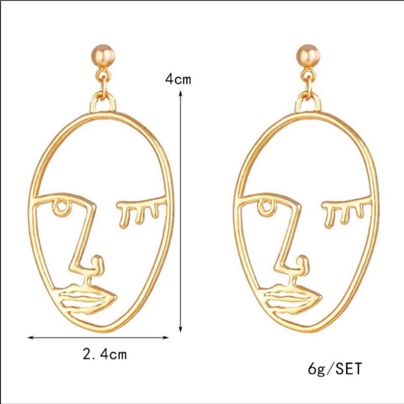 🆕 Abstract Face Earrings in Gold - Picture 3 of 3